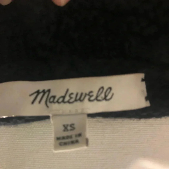 Madewell Black Ruffled Neck Merino Wool/ Cotton Ribbed Knit Pullover Sweater - Picture 3 of 11